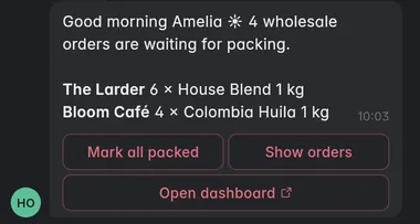 The bot message as people see it in KyaChat, with its buttons